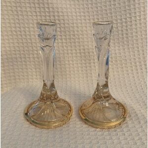 Royal Crystal Rock “Crystal & Light” Gold Trim Lead Crystal Candle Holders Italy